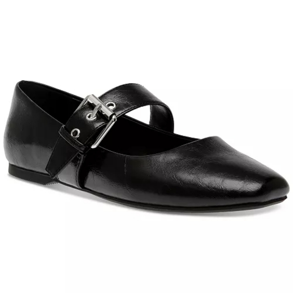DV Dolce Vita Women's Black Leather Mellie Buckle Strap Mary Jane Flats Size 11